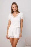 White Lace Detail Ribbed Viscose Knit Pajama Set