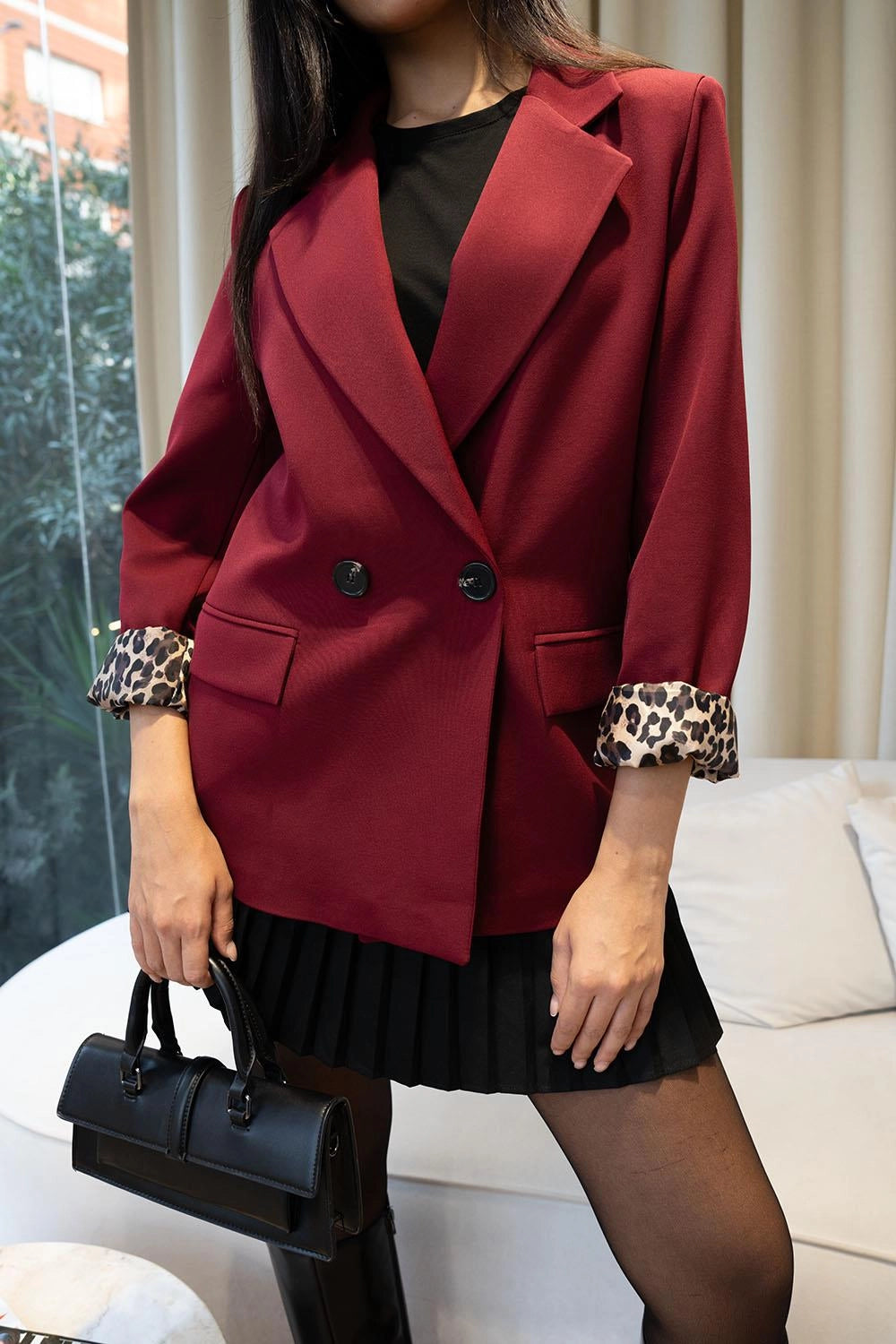 Double Breasted Blazer Burgundy Women's Jacket