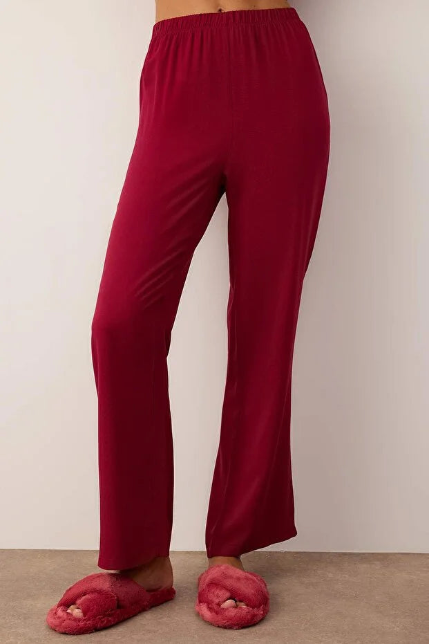 Burgundy Plain Shally Woven Pajama Set