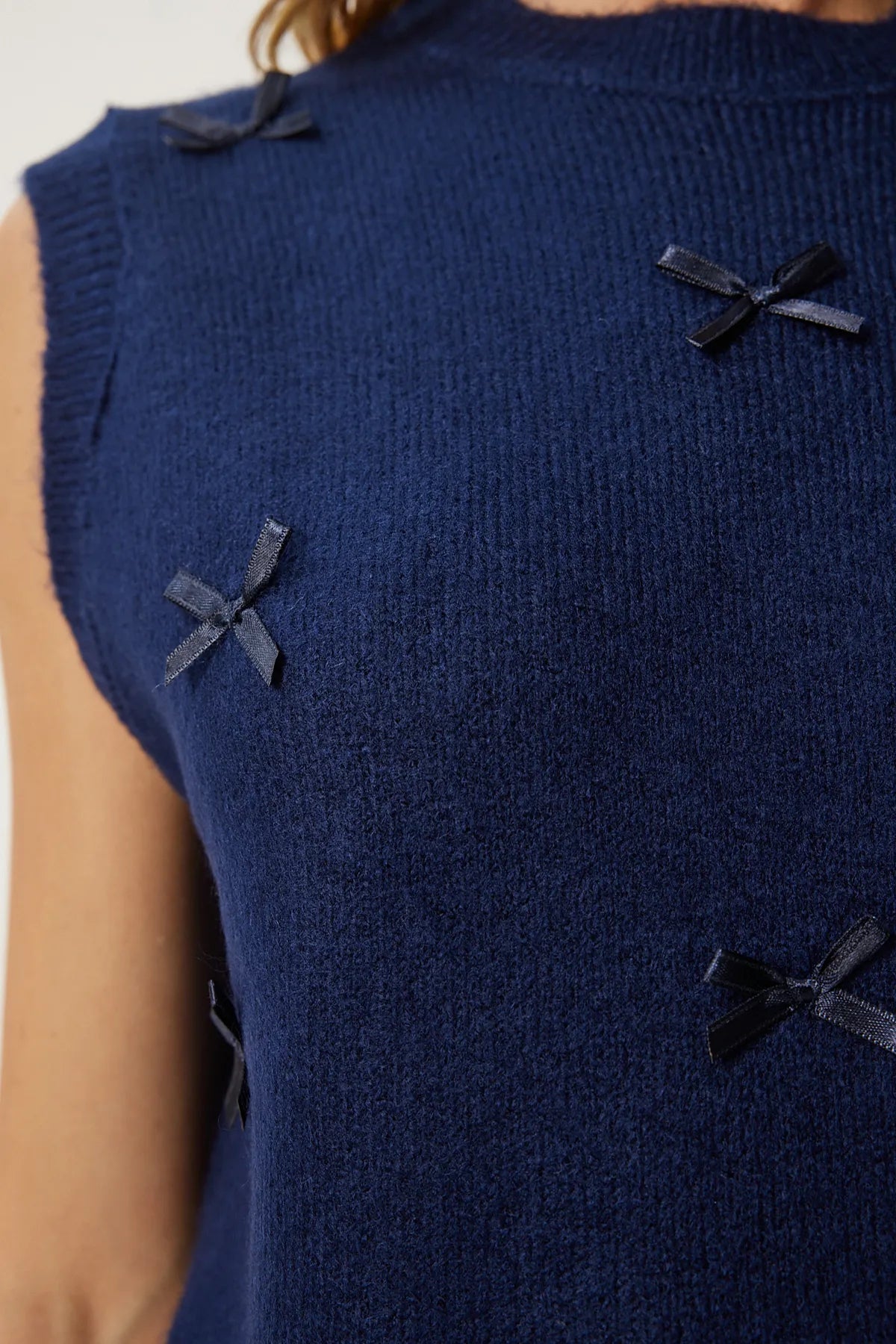 Bow Knit Sweater - NAVY BLUE