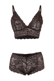 Brown 3-Piece Tulle Lace Detail Non-Padded Knitted Robe & Lingerie Set