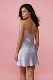 Gray Lace Back Rope Strap Satin Woven Nightgown