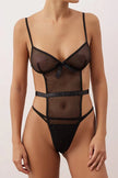 Black Fishnet Ribbon/Bow Unlined Pantyhose Fantasy Bodysuit