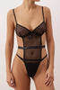 Black Fishnet Ribbon/Bow Unlined Pantyhose Fantasy Bodysuit