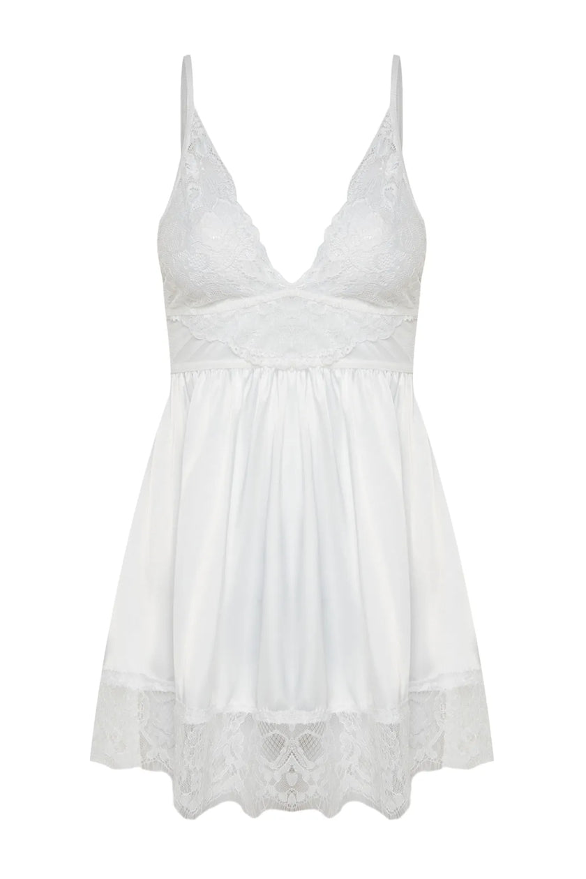 Satin Lace Rope Strap Knitted Babydoll