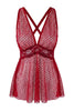 Burgundy Polka Dot Tulle Lace Cross-Tie Detail Babydoll / Fantasy Nightdress