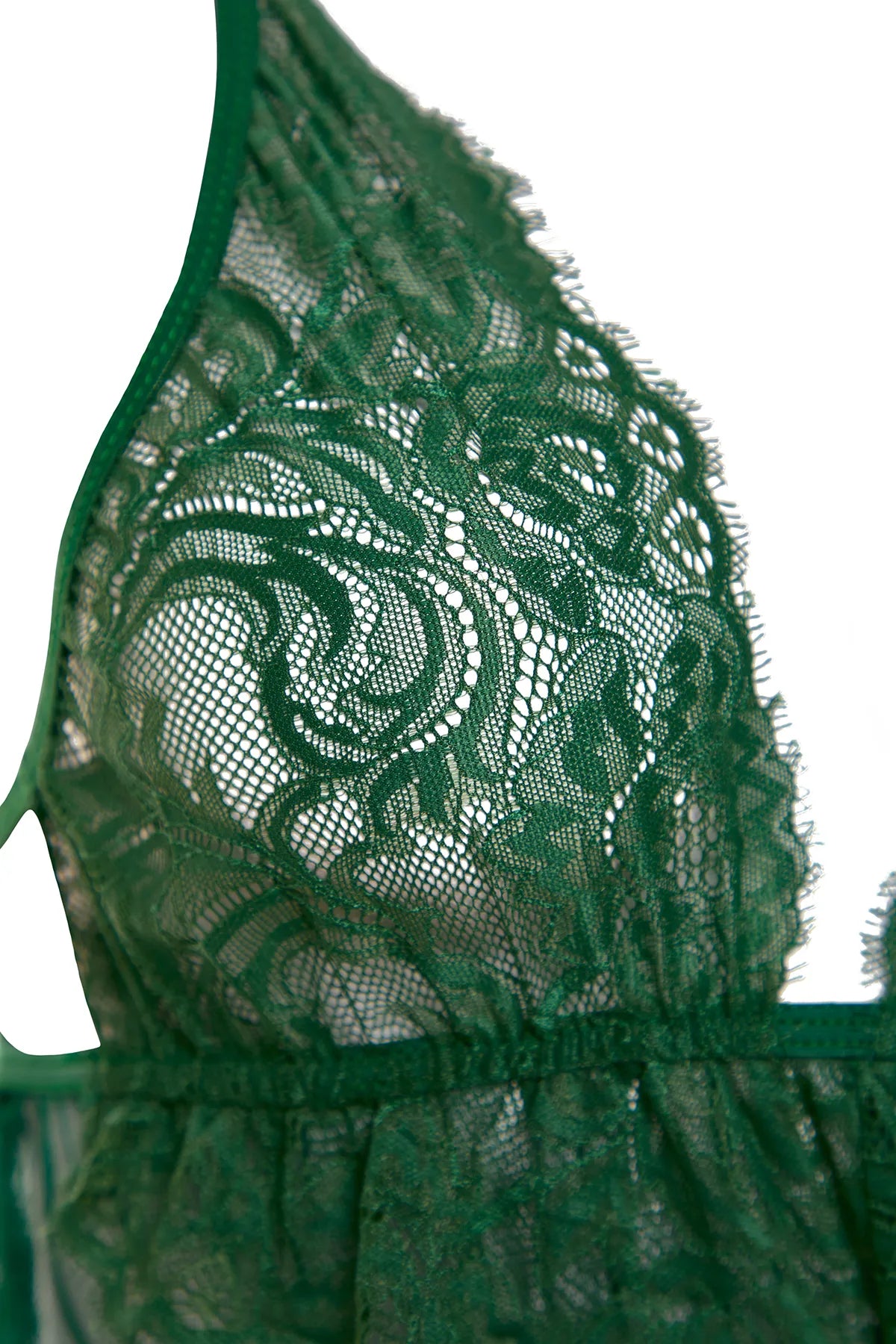 Green Satin Lace Rope Strap Knitted Babydoll