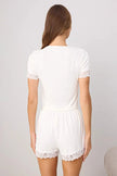 White Lace Detail Ribbed Viscose Knit Pajama Set