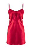 Burgundy Ribbon/Bow Detailed Rope Strap Satin Woven Nightgown