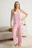 Pink Lace and Ribbon/Bow Detailed Rope Suspender Knitted Pajama Set