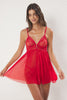 Red Lace Tulle Detail and Rope Suspender Coverless Pantyhose Knitted Babydoll