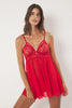 Red Lace Tulle Detail and Rope Suspender Coverless Pantyhose Knitted Babydoll