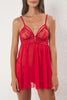 Red Lace Tulle Detail and Rope Suspender Coverless Pantyhose Knitted Babydoll