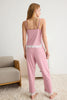Pink Lace and Ribbon/Bow Detailed Rope Suspender Knitted Pajama Set