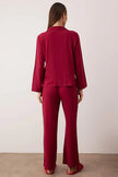 Burgundy Plain Shally Woven Pajama Set