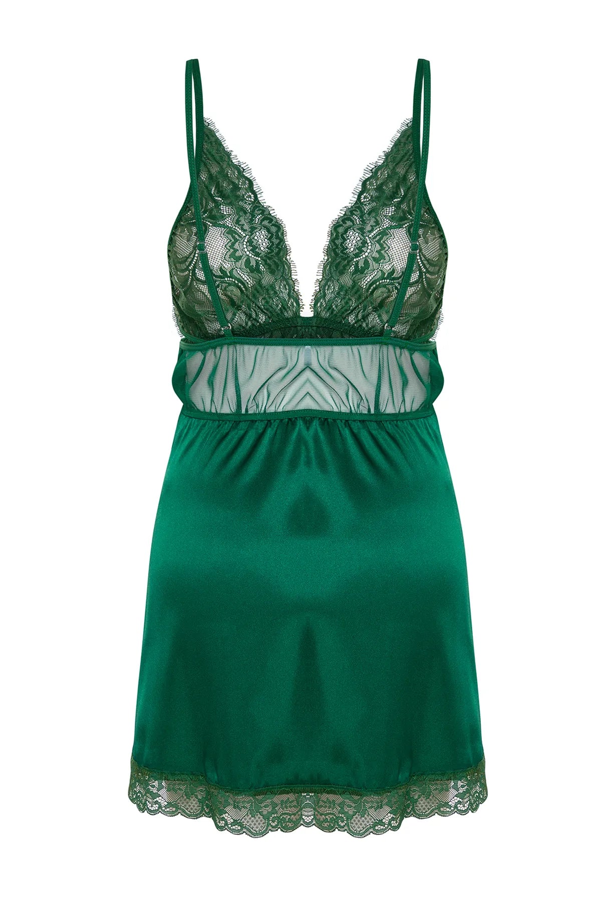 Green Satin Lace Rope Strap Knitted Babydoll