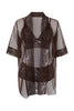 Brown 3-Piece Tulle Lace Detail Non-Padded Knitted Robe & Lingerie Set