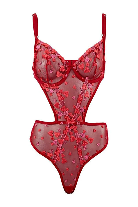 Red Tulle Regular Fit Heart Detail Non-Padded Body