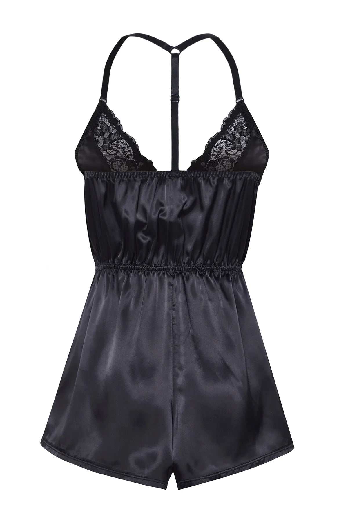 Black Satin Lace Rope Strap Fantasy Nightgown