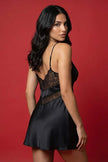 Black Lace Back Rope Strap Satin Woven Nightgown