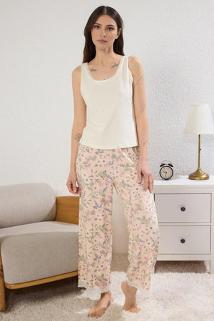 Floral Lace Detailed Viscose Knitted Pajama Set