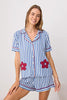 Blue Striped Floral Viscose Woven Pajama Set