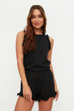 Black Ruffle Shorts Knit Pajama Set