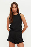 Black Ruffle Shorts Knit Pajama Set