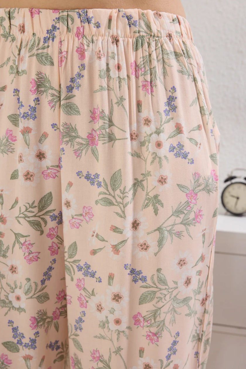 Floral Lace Detailed Viscose Knitted Pajama Set