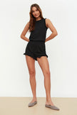Black Ruffle Shorts Knit Pajama Set