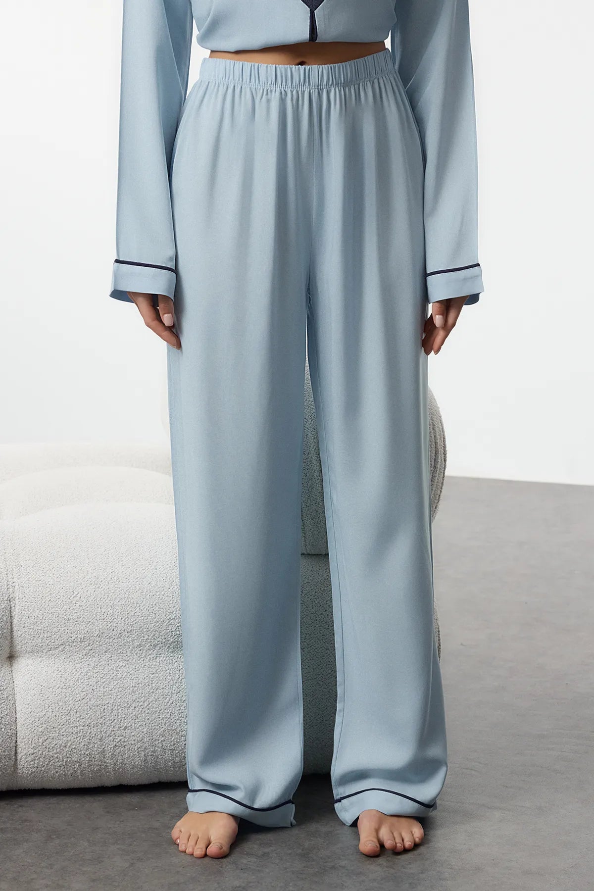 Light Blue Heart-shaped Viscose Woven Pajama Set