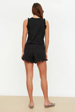Black Ruffle Shorts Knit Pajama Set