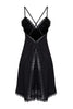 Black Tulle and Lace Detail Satin Open-Covered Strap Babydoll/Fantasy Nightgown with Slits