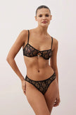 Black Lace Unlined Lingerie Set with Accessory Detail