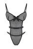 Black Fishnet Ribbon/Bow Unlined Pantyhose Fantasy Bodysuit