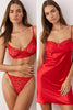 Red 3-Pack Dowry Set Satin Woven Nightgown