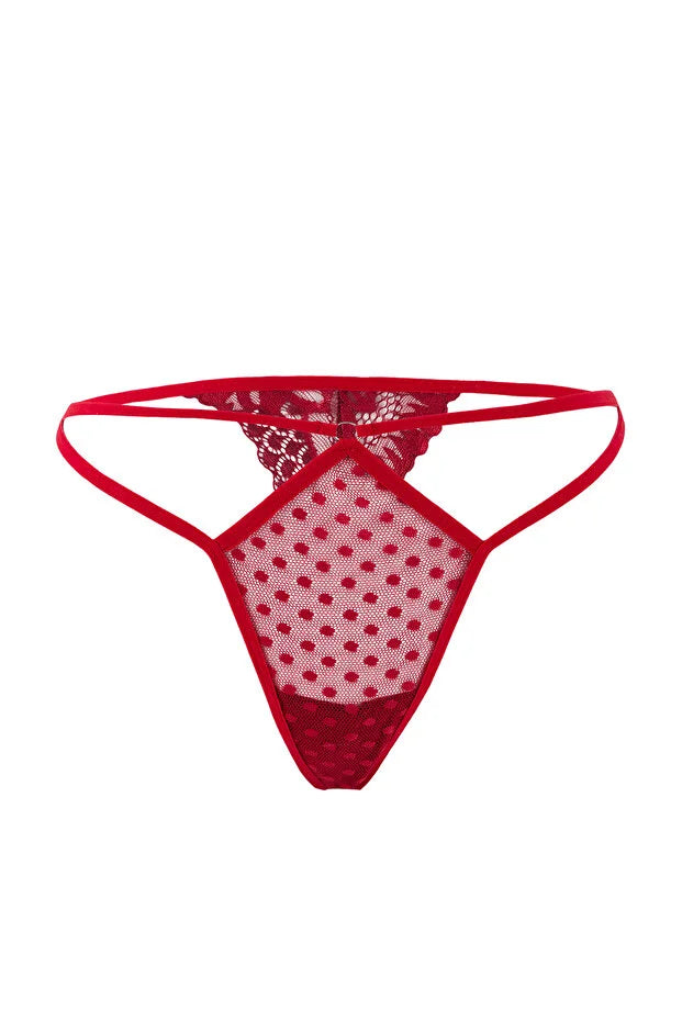 Burgundy Polka Dot Tulle Lace Cross-Tie Detail Babydoll / Fantasy Nightdress