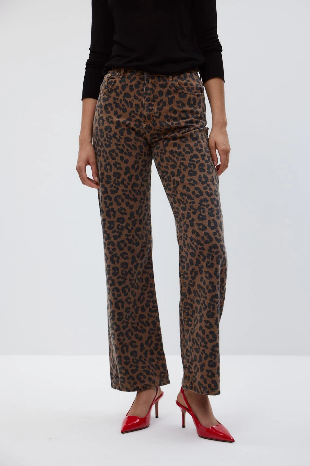 Leopard Patterned Wide Leg Brown Women's Jeans