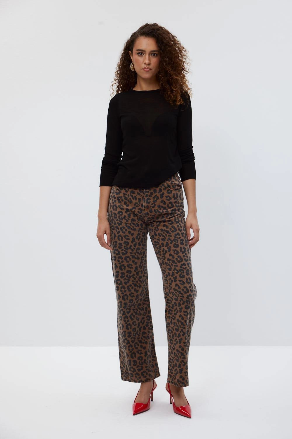 Leopard Patterned Wide Leg Brown Women's Jeans