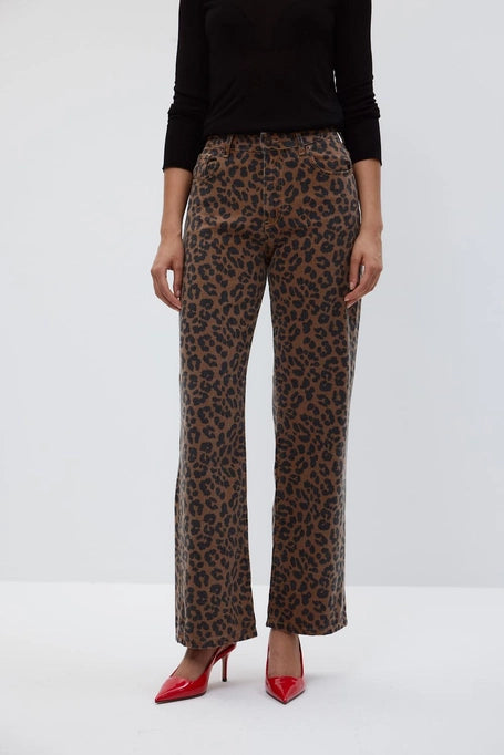 Leopard Patterned Wide Leg Brown Women's Jeans