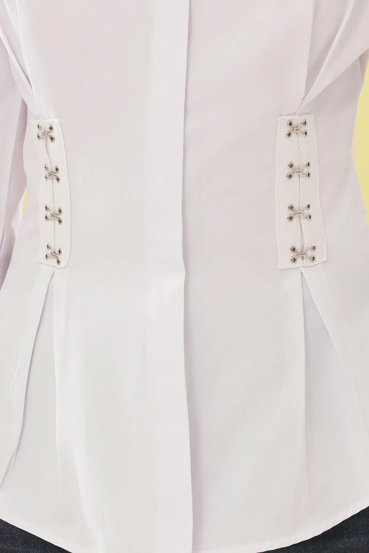 White Waist Tie and Corset Detailed Woven Shirt