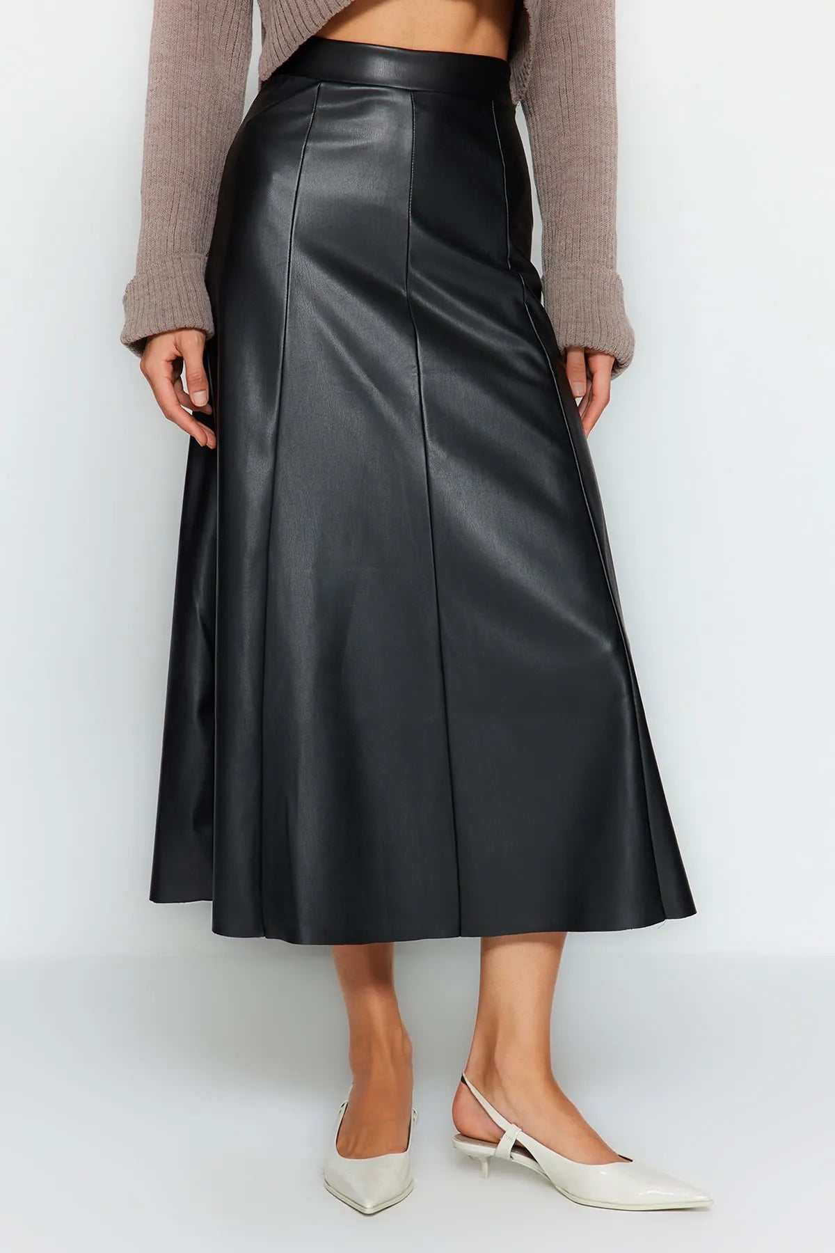 Black Faux Leather High Waist Maxi Skirt