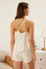 Beige Lace and Floral Accessory Detailed Flame Cotton Shorts Woven Pajama Set