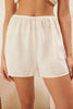 Beige Lace and Floral Accessory Detailed Flame Cotton Shorts Woven Pajama Set