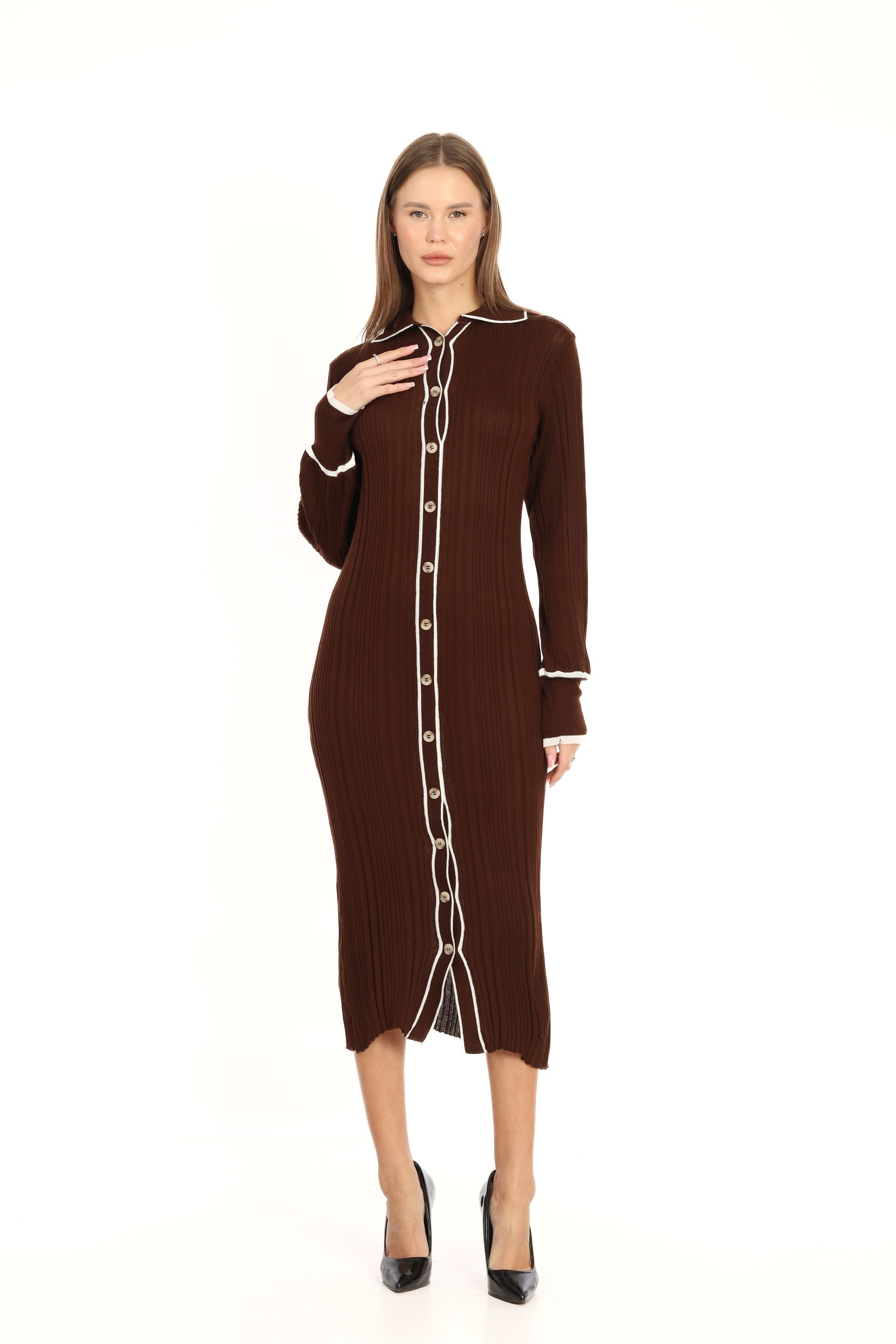 POLO NECK LONG KNITWEAR DRESS BROWN