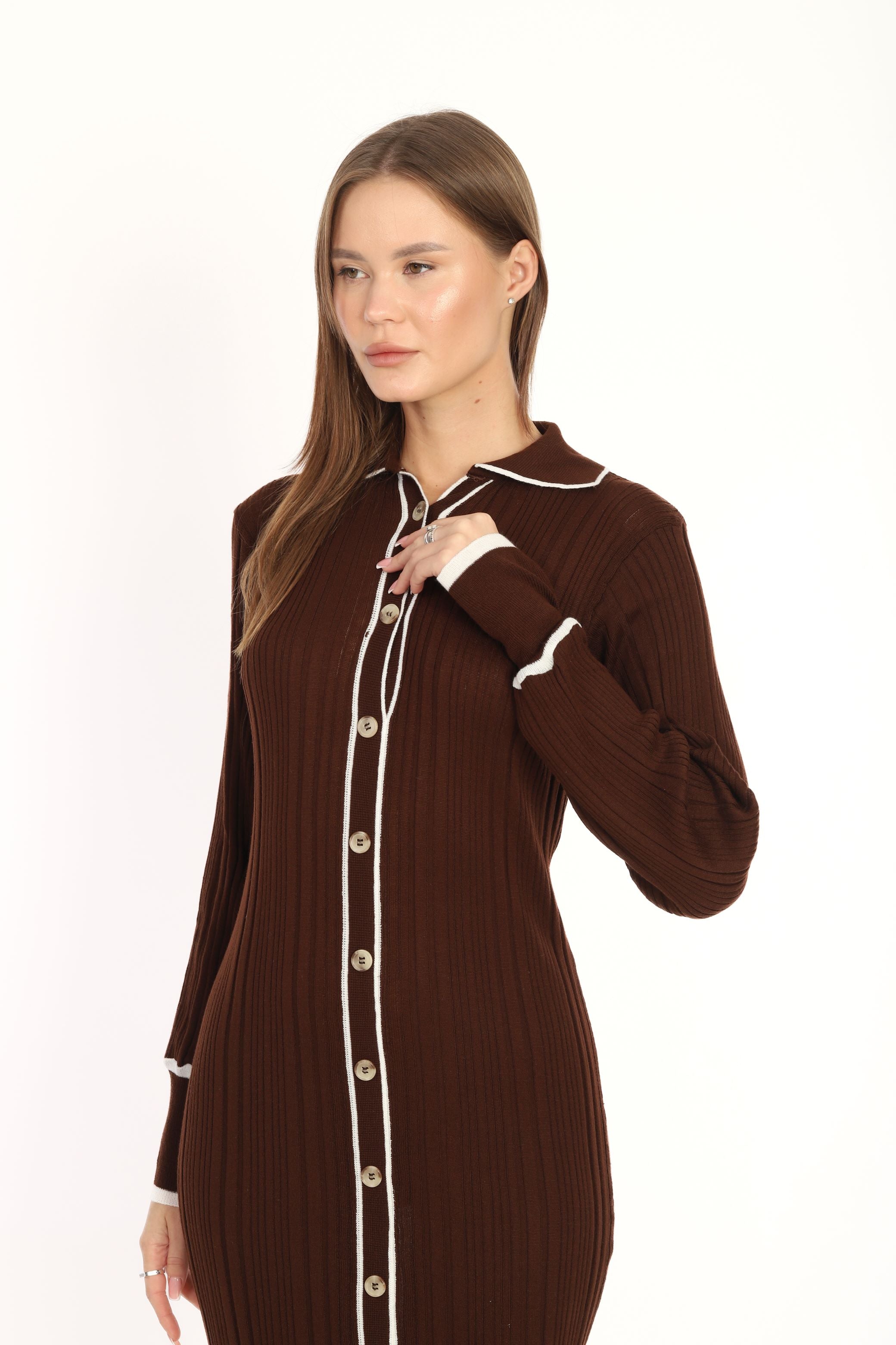 POLO NECK LONG KNITWEAR DRESS BROWN