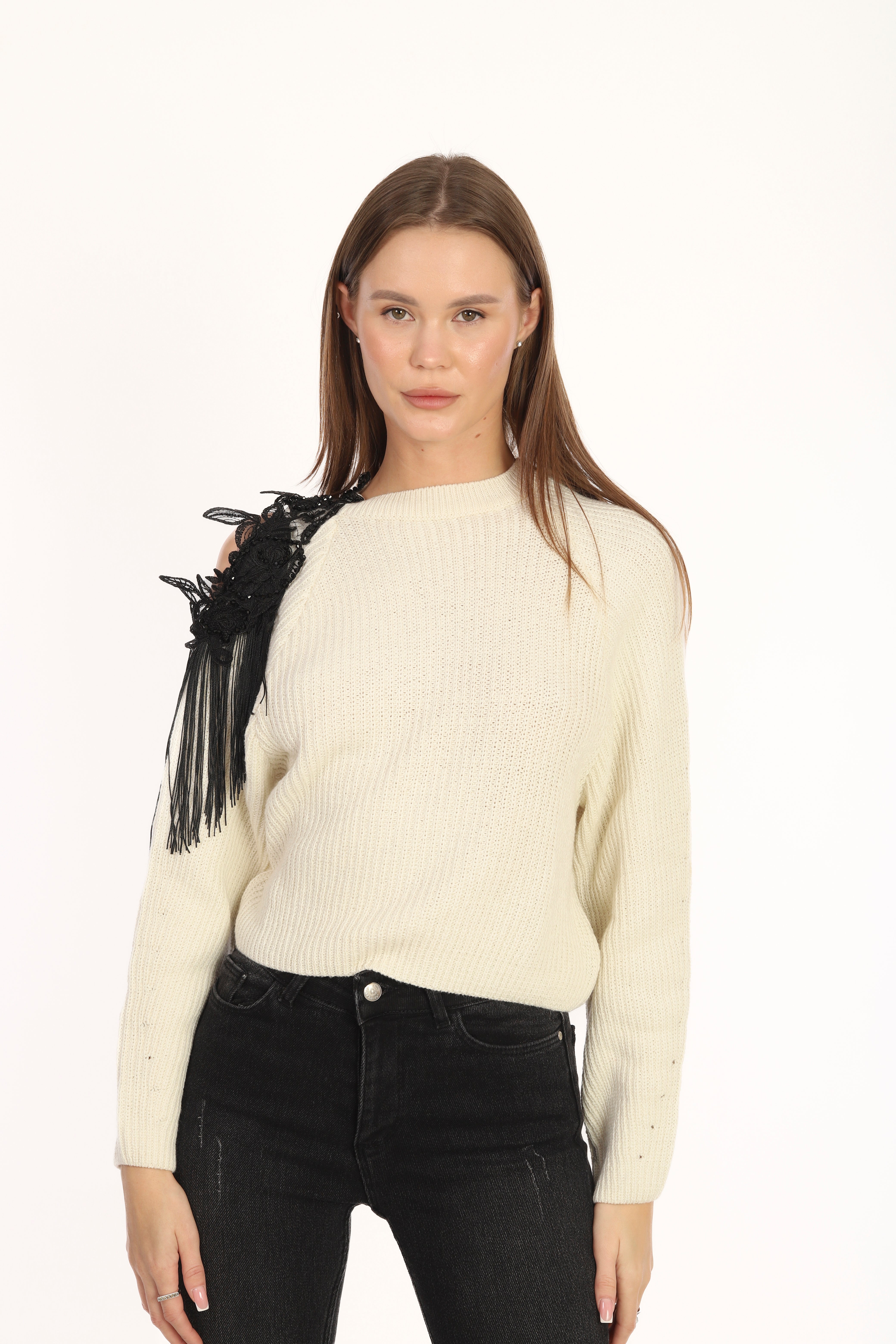 Offwhite Crew Neck Shoulder Detail Sweater