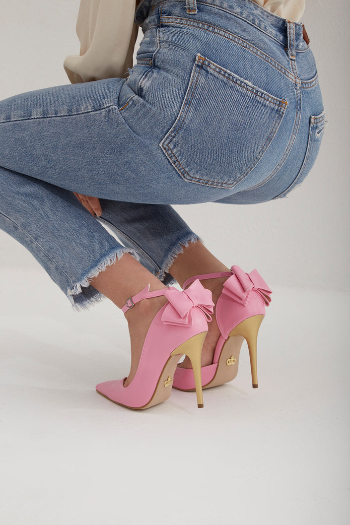 Damia Ankle Strap Bowtie Detail Pink Matte Stiletto - pre order