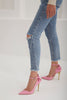 JAWHARA Ankle Strap Bowtie Detail Pink Matte Stiletto - pre order