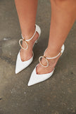 Brightcircle Accessory Detailed  White Patent Leather Stiletto
